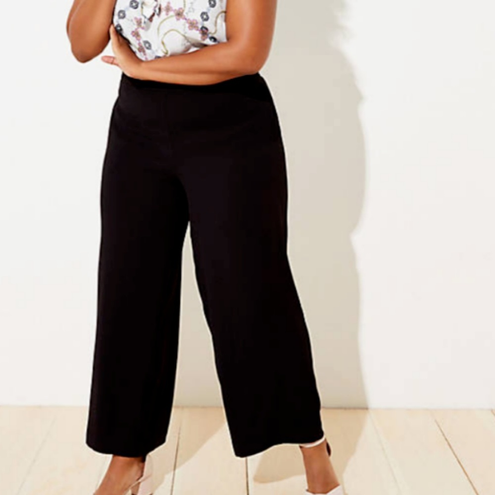 Loft 14 Kate Pants Black Wide Leg Stretch NWOT